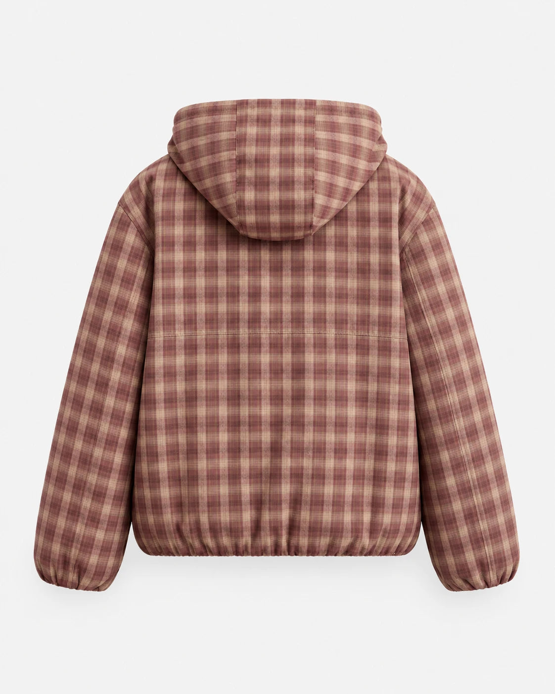 CHECK HOODED JACKET – Rot-Beige