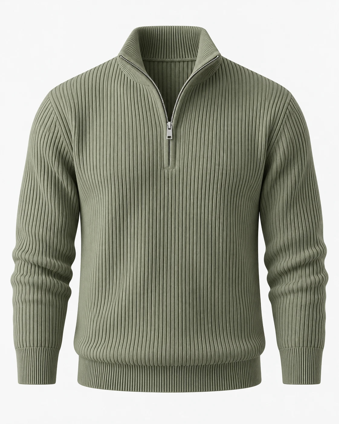 RIBBED HALF-ZIP KNIT – Salbeigrün