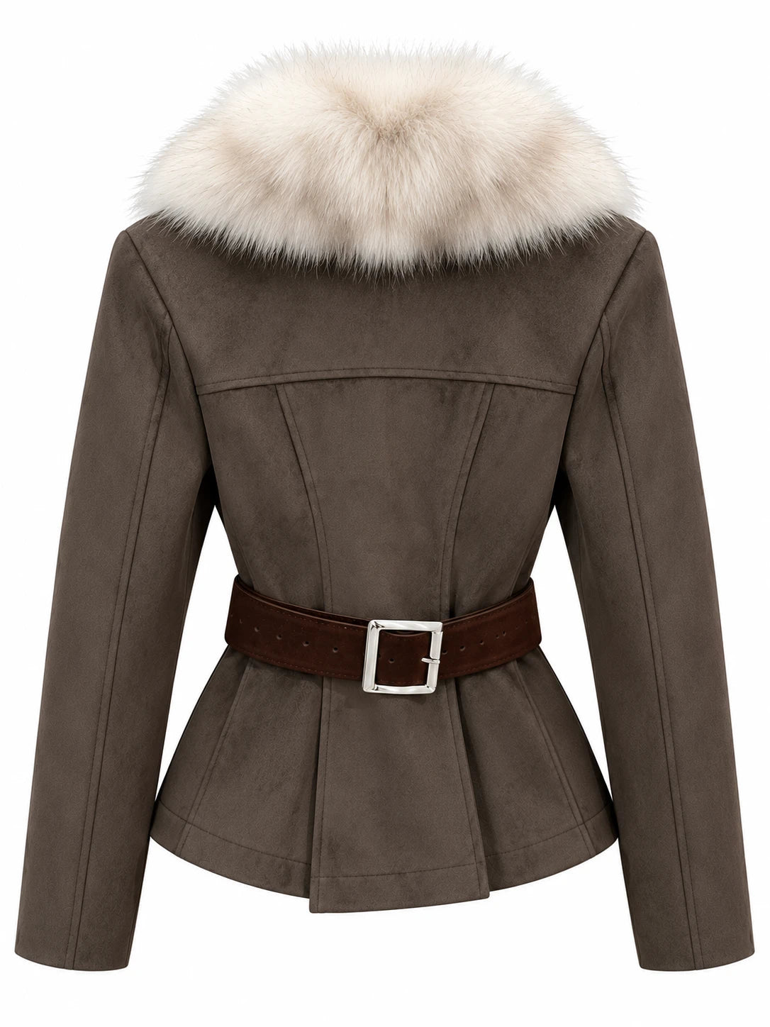 FUR COLLAR BELTED JACKET – Taupe