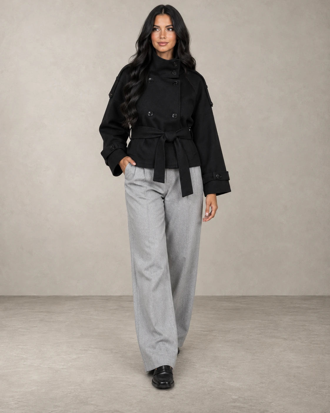 BELTED HIGH NECK JACKET