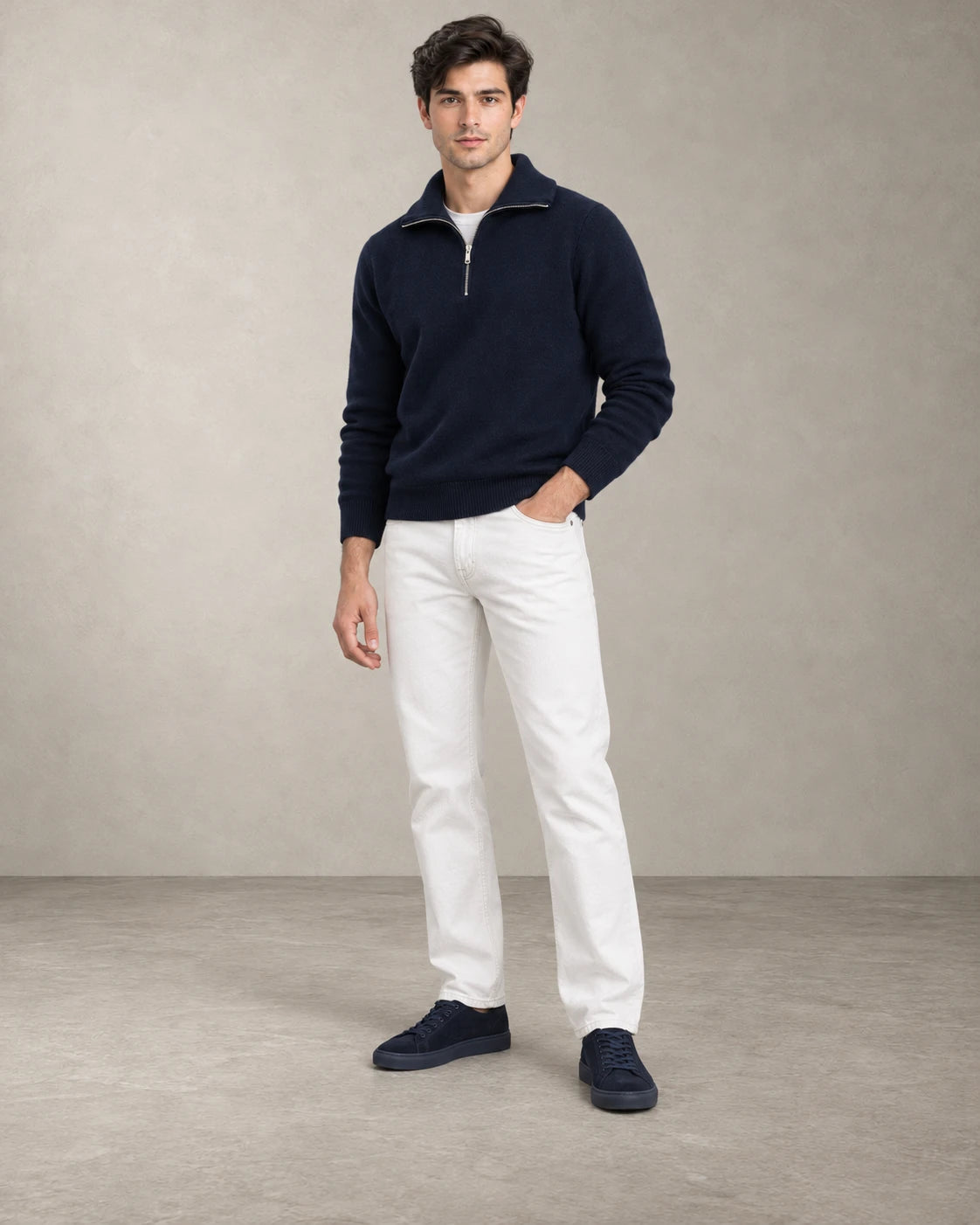 NAVY QUARTER ZIPPER