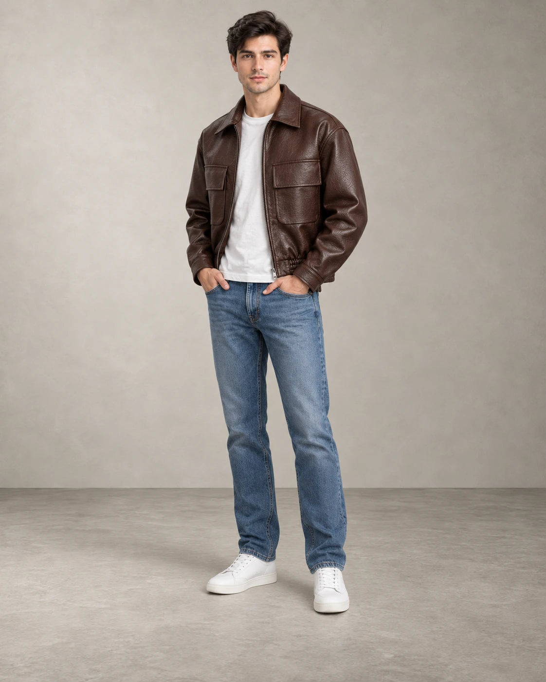 LEATHER UTILITY BOMBER – Braun
