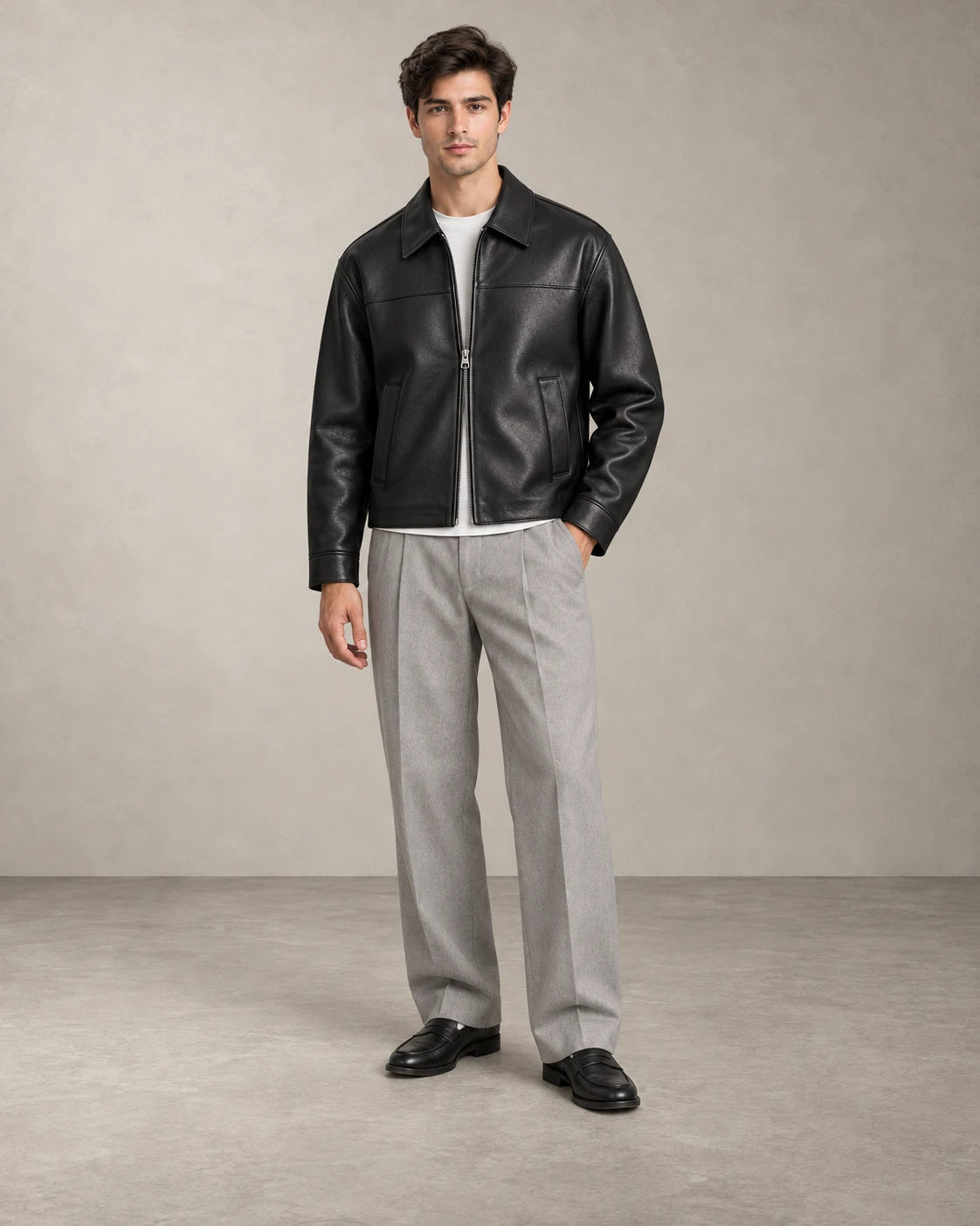 CLASSIC LEATHER ZIP JACKET – Schwarz
