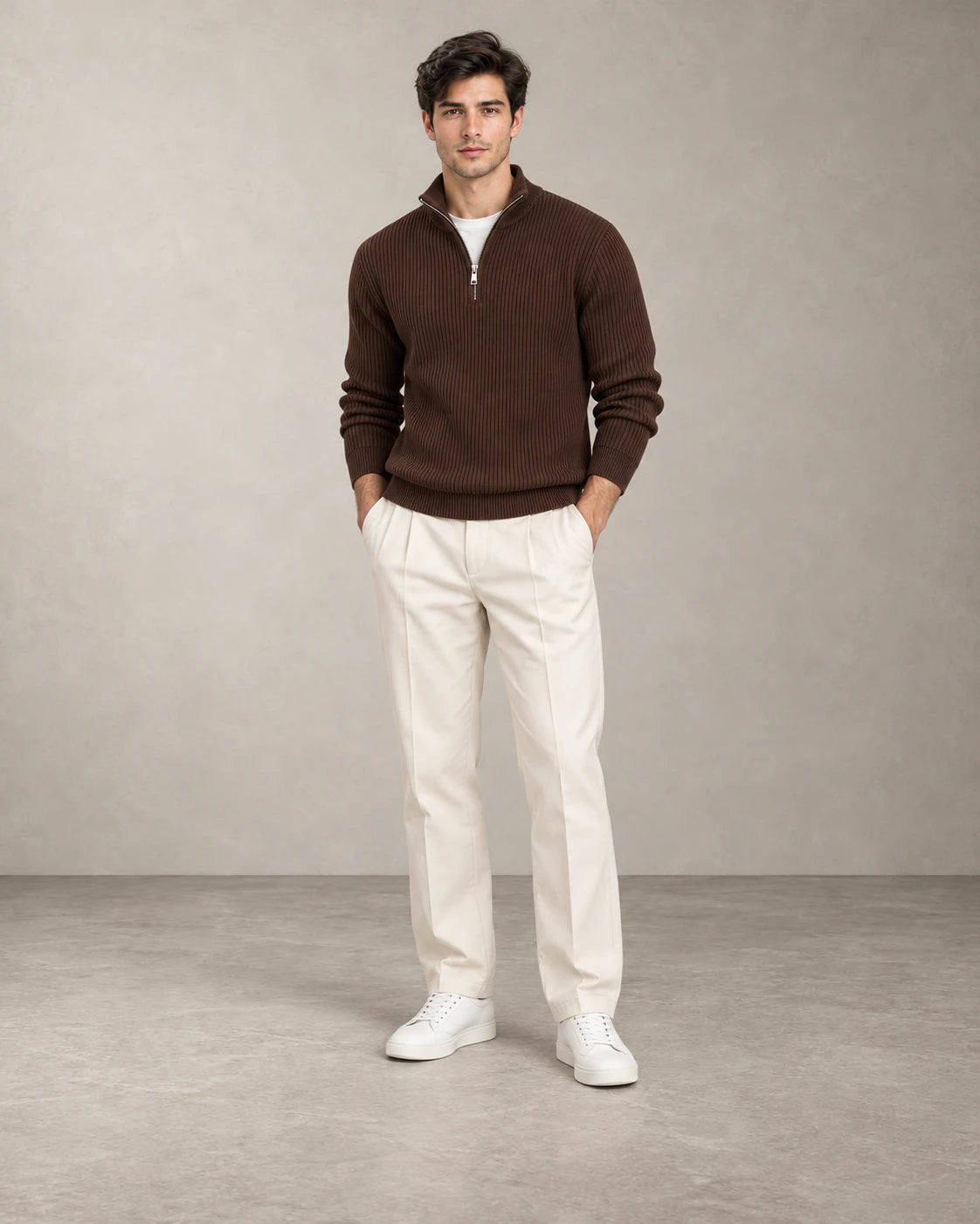 RIBBED HALF-ZIP KNIT – Braun