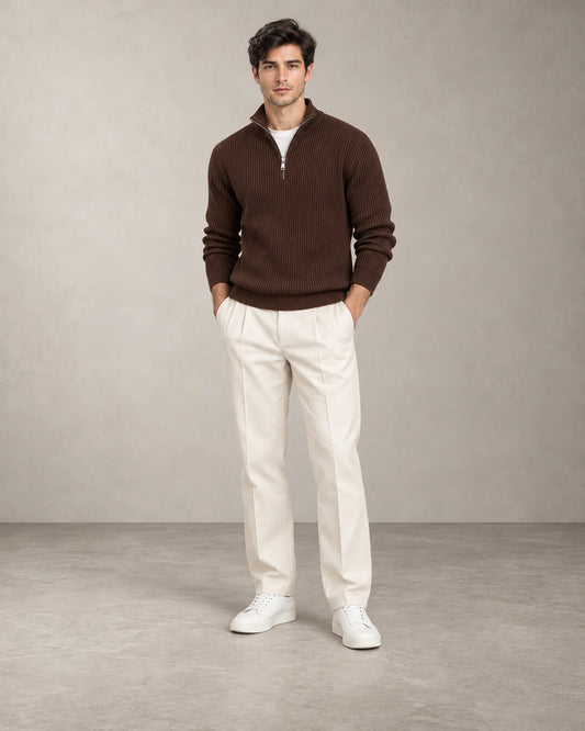 RIBBED HALF-ZIP KNIT – Braun