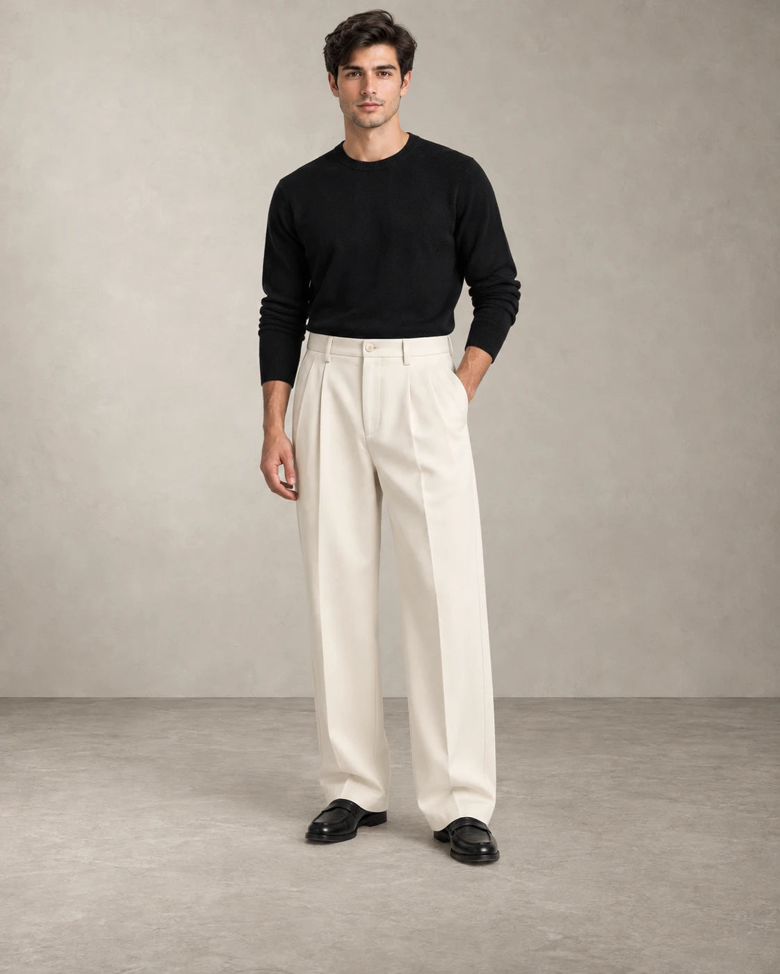 PLEATED WIDE TROUSERS – Creme
