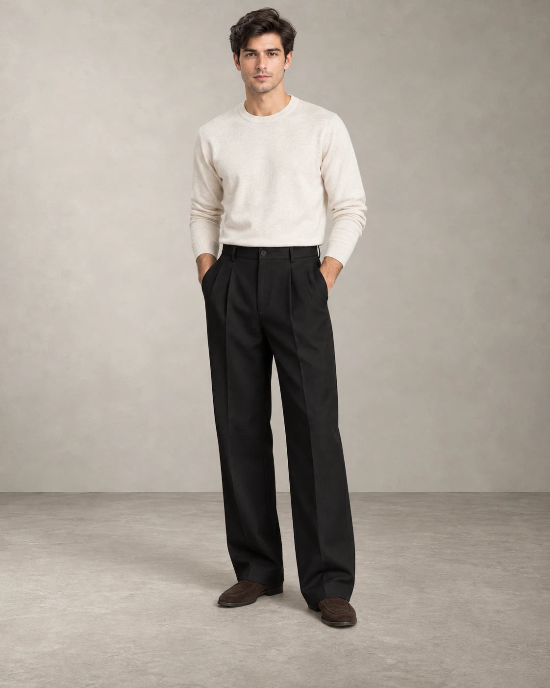 PLEATED WIDE TROUSERS – Schwarz