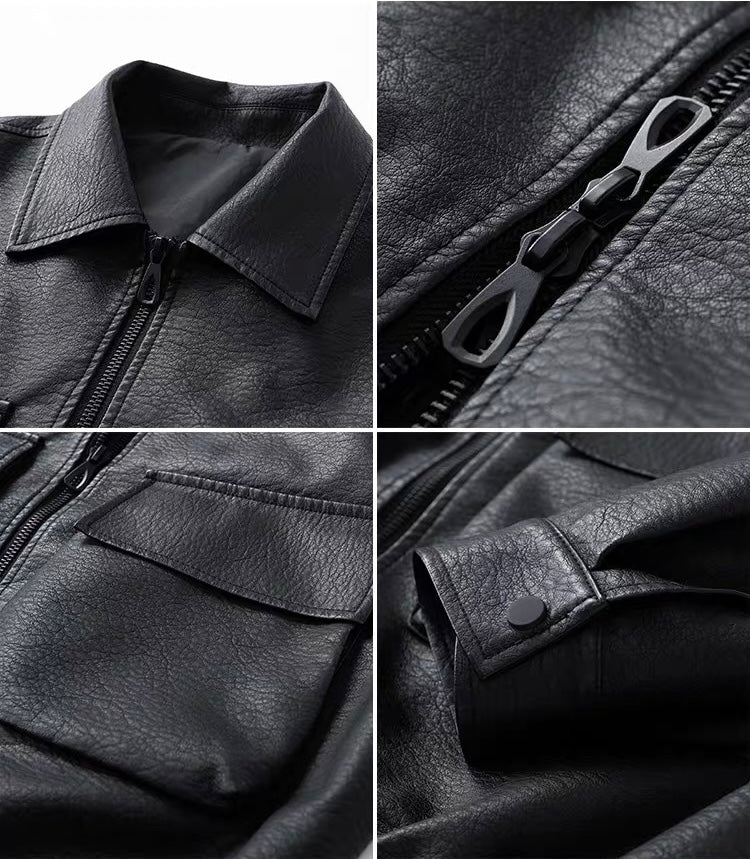 LEATHER UTILITY BOMBER – Schwarz
