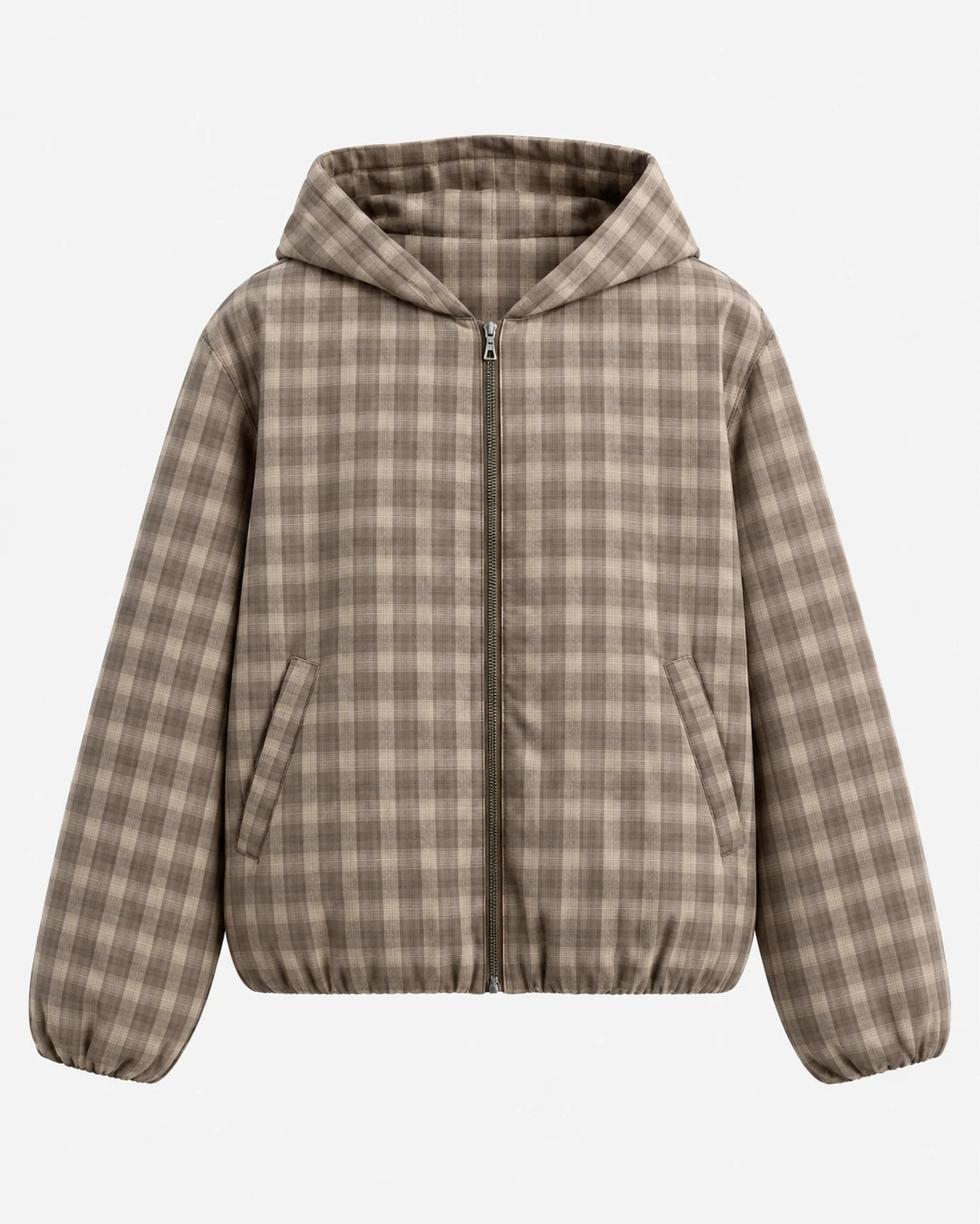 CHECK HOODED JACKET – Braun-Beige