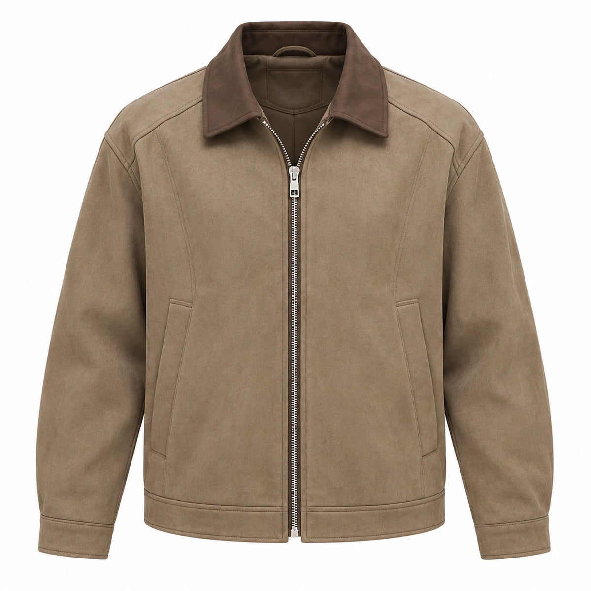 CONTRAST COLLAR SUEDE JACKET – Beige