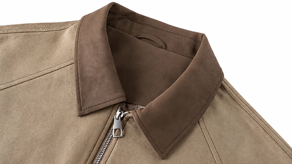 CONTRAST COLLAR SUEDE JACKET – Beige