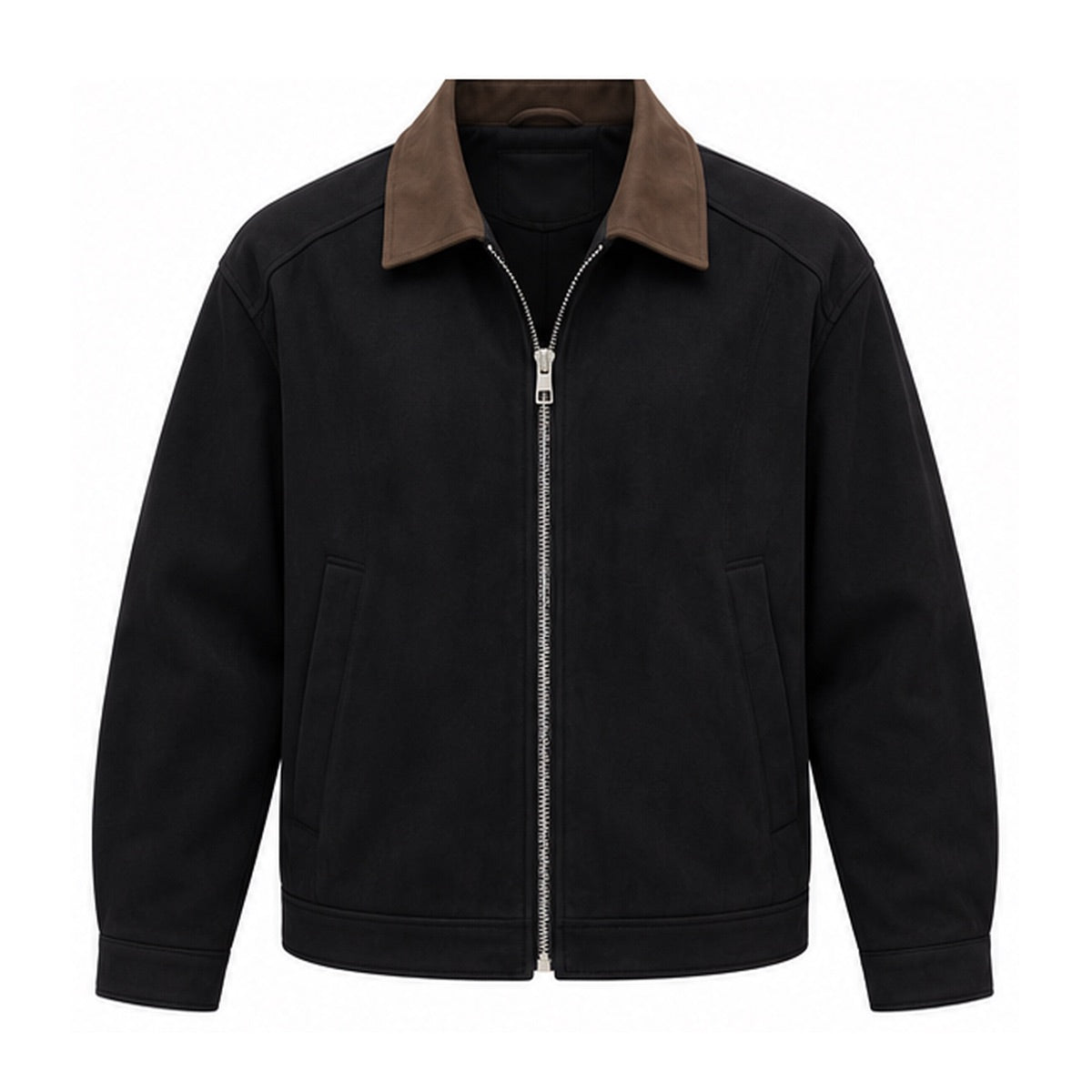 CONTRAST COLLAR SUEDE JACKET – Schwarz