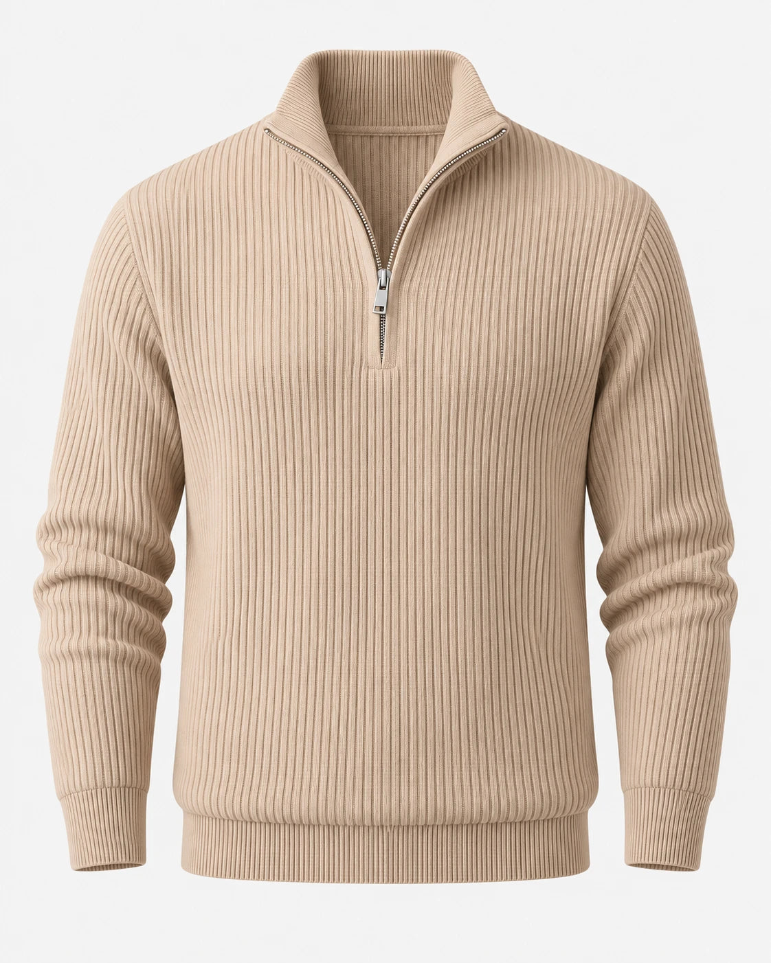RIBBED HALF-ZIP KNIT – Beige