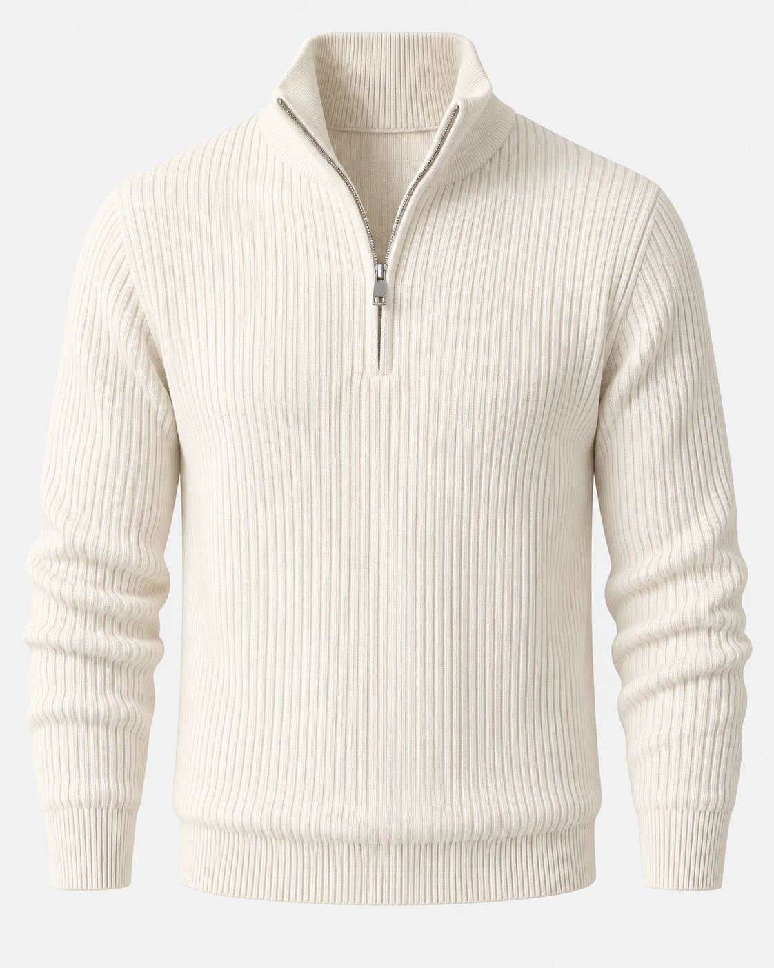 RIBBED HALF-ZIP KNIT – Creme