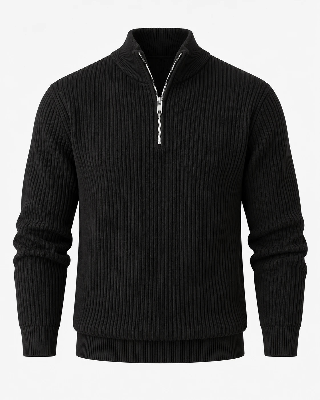 RIBBED HALF-ZIP KNIT – Schwarz